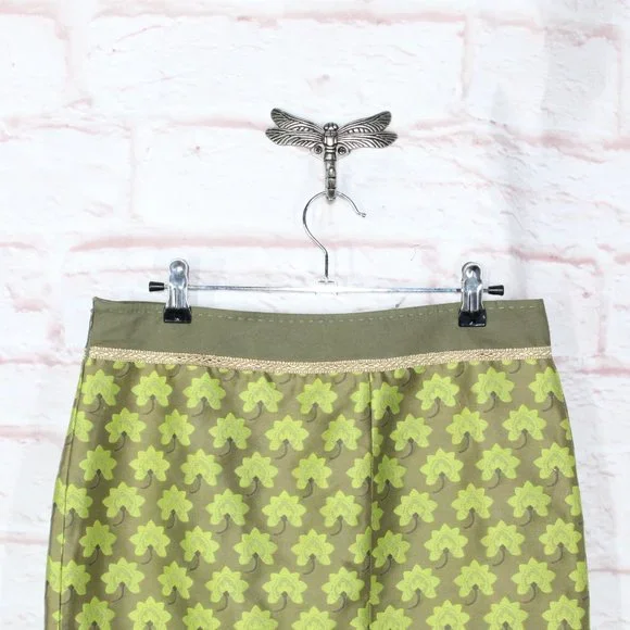 Alberta Ferretti Green Cotton Blend Lotus Flowers Tapestry Pencil Skirt Size 8 - Picture 5 of 10